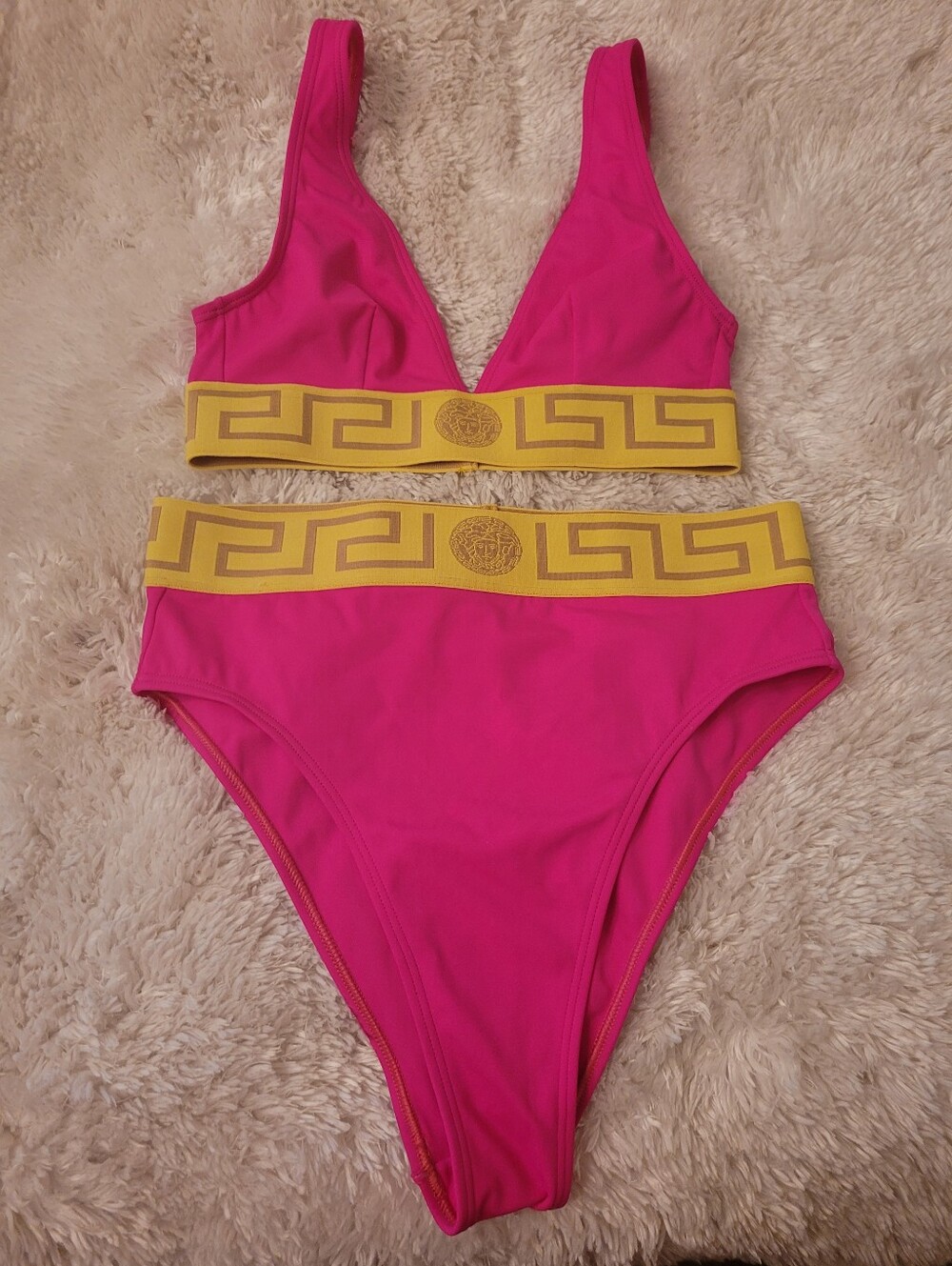 Versace Genuine Bright Pink & Yellow Bikini Size 4 New Without Tag!